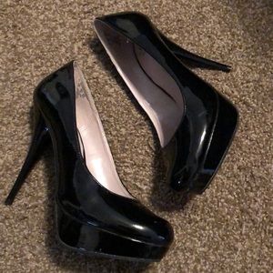 Black patten leather heels